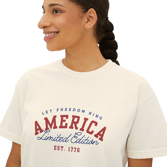 America Limited Edition Women's Boxy Tee, Casual Summer Top, Independence Day Tee, Vintage Graphic Shirt, Everyday Wear