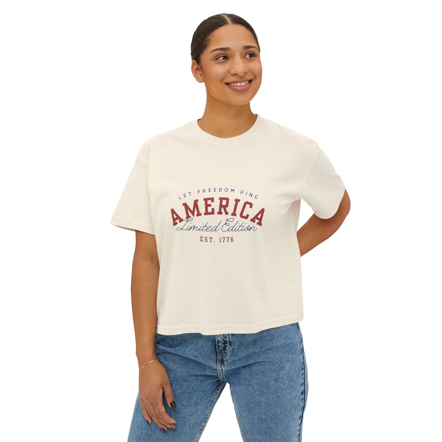 America Limited Edition Women's Boxy Tee, Casual Summer Top, Independence Day Tee, Vintage Graphic Shirt, Everyday Wear