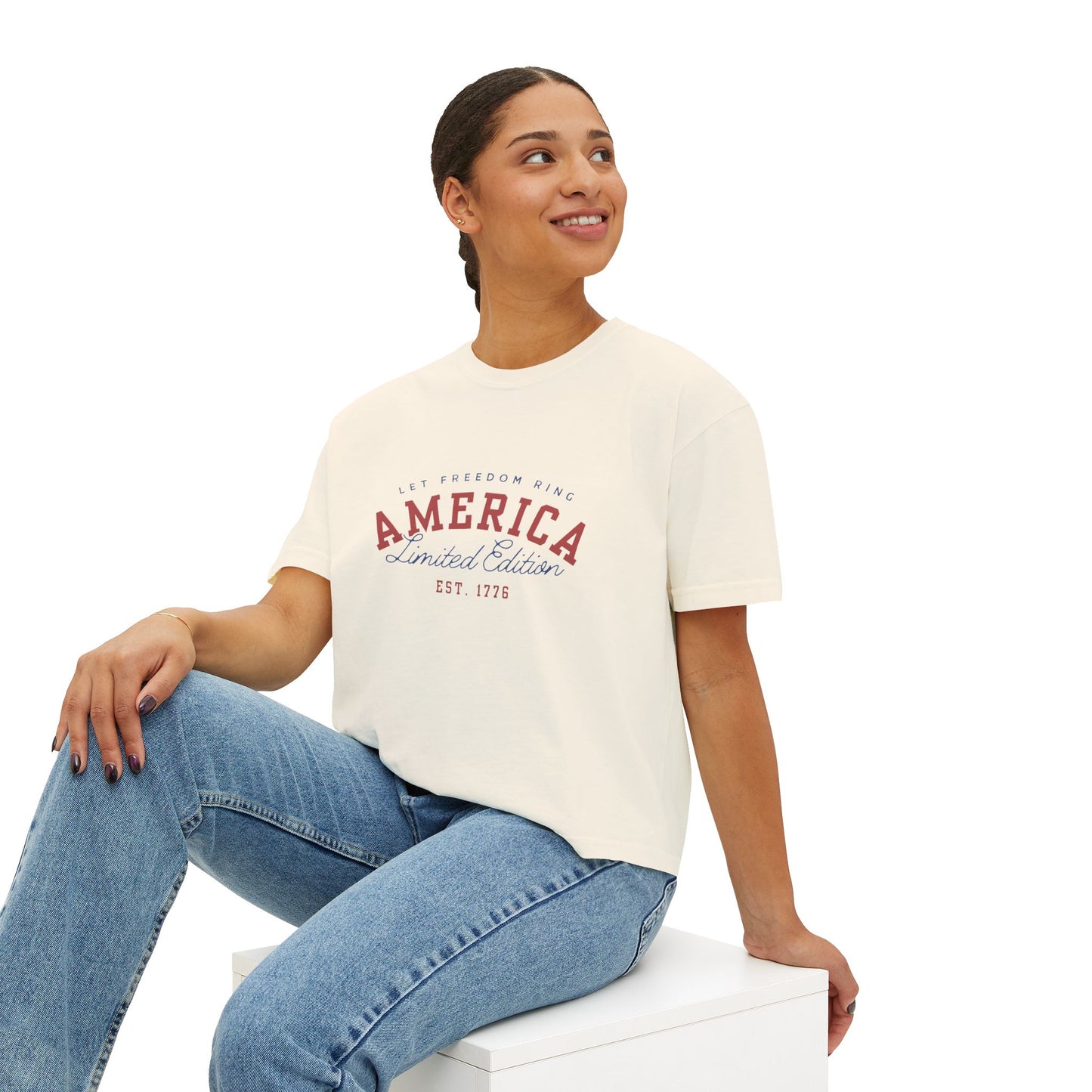 America Limited Edition Women's Boxy Tee, Casual Summer Top, Independence Day Tee, Vintage Graphic Shirt, Everyday Wear